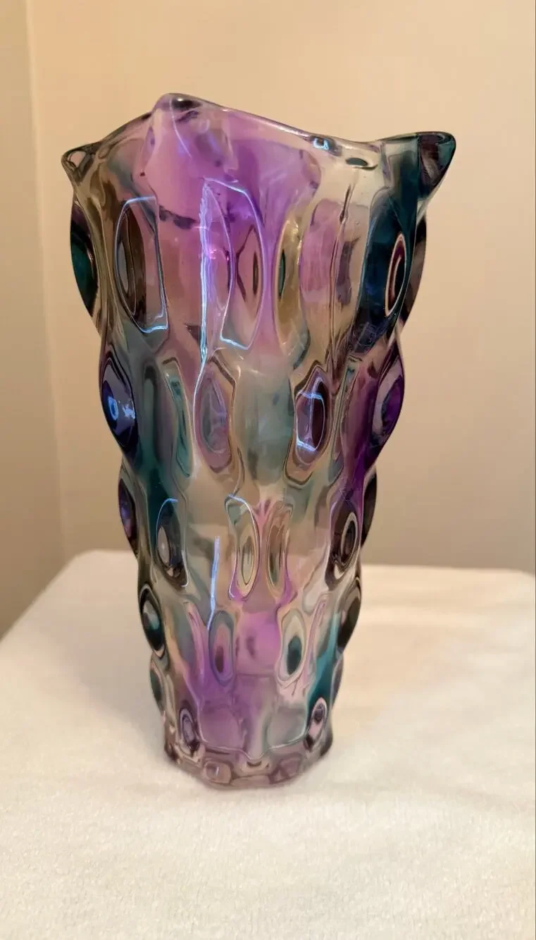 Beautiful Iridescent Purple Light Glass Trumpet Vase Elegant Home Decor